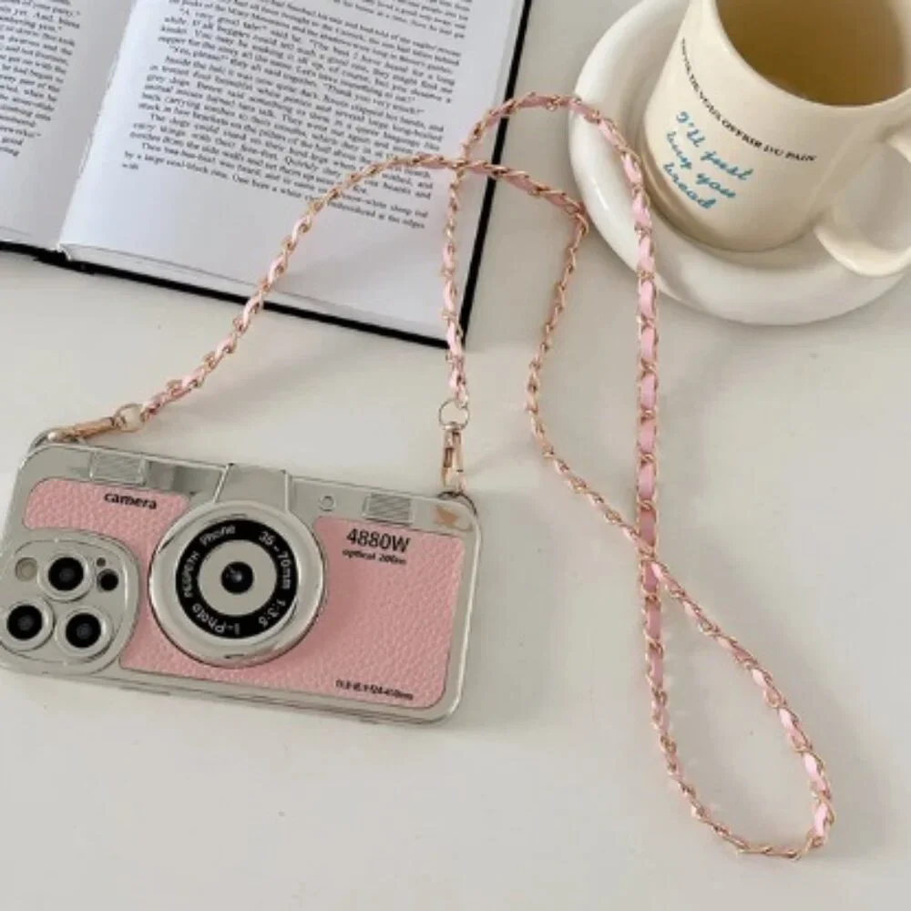 Chic Retro Camera Case for iPhone Emily in Paris Inspired, with Lanyard 15 PM
